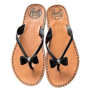 Henri Bendel La Playa Flip Flops Jelly Bow Sandals Tan & Black Size 8